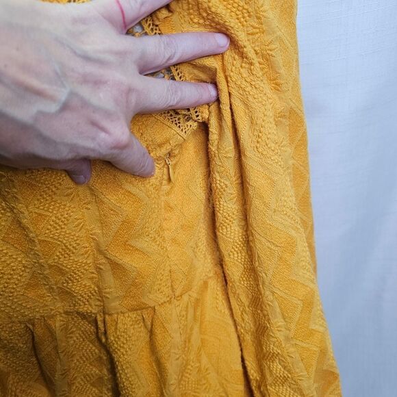 Tularosa Golden Yellow Lisa Blouson Embroidered Ruffle Mini Dress Size Large - Picture 15 of 16